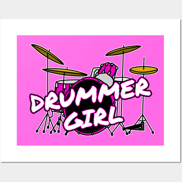 Drummer Girl Drum Kit Female Musician Drumming Wall Art by doodlerob